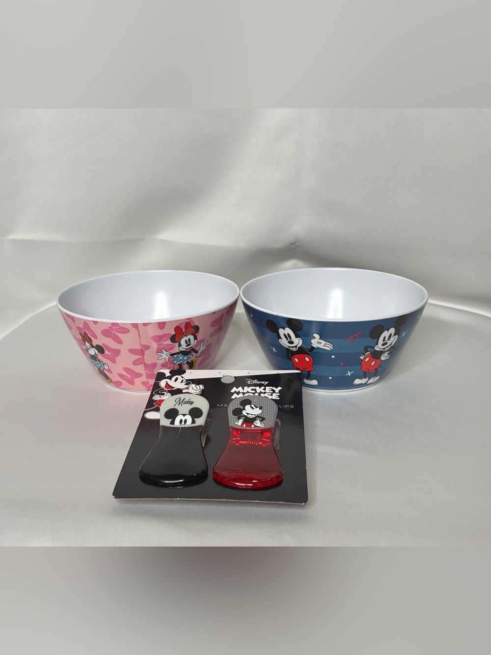 Disney Mickey & Minnie Decorative Party Bowls and Clips Set — Pink & Blue
